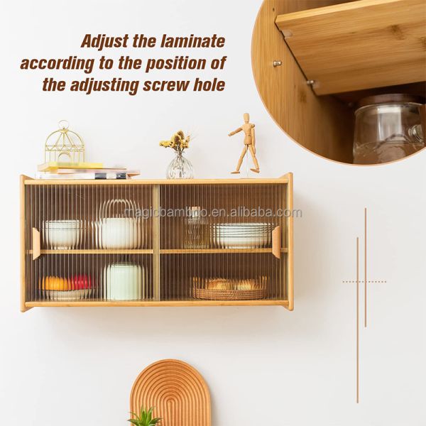 Bamboo Wall Mounted Kitchen Pantry Organizers Sideboard With Transparent Doors