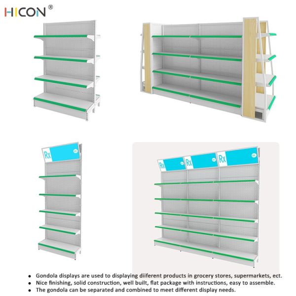 Modern Floor Green Pegboard Pharmacy Shelving Rack Gondola