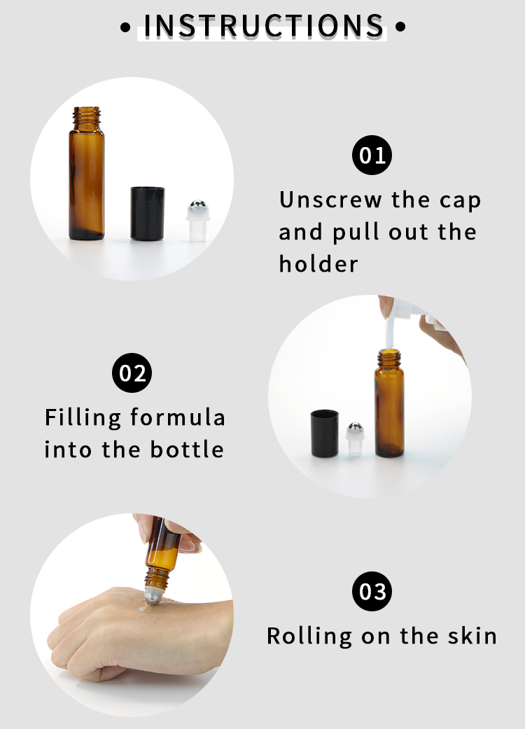 10ml Glass Roller Bottle Amber/ Clear Glass Roll On Bottle Designed with Leak Proof Steel Roller Ball for Essential Oil and Fragrance