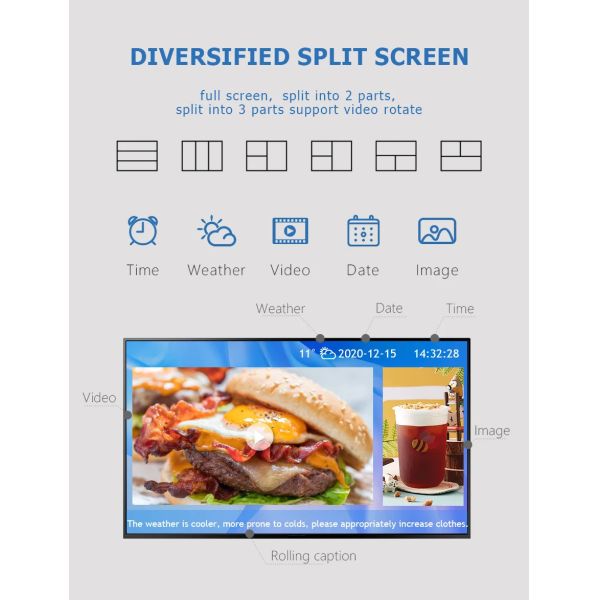 AC100-240V Настенная цифровая вывеска 1920x1080 Разрешение 178 градусов Угол просмотра