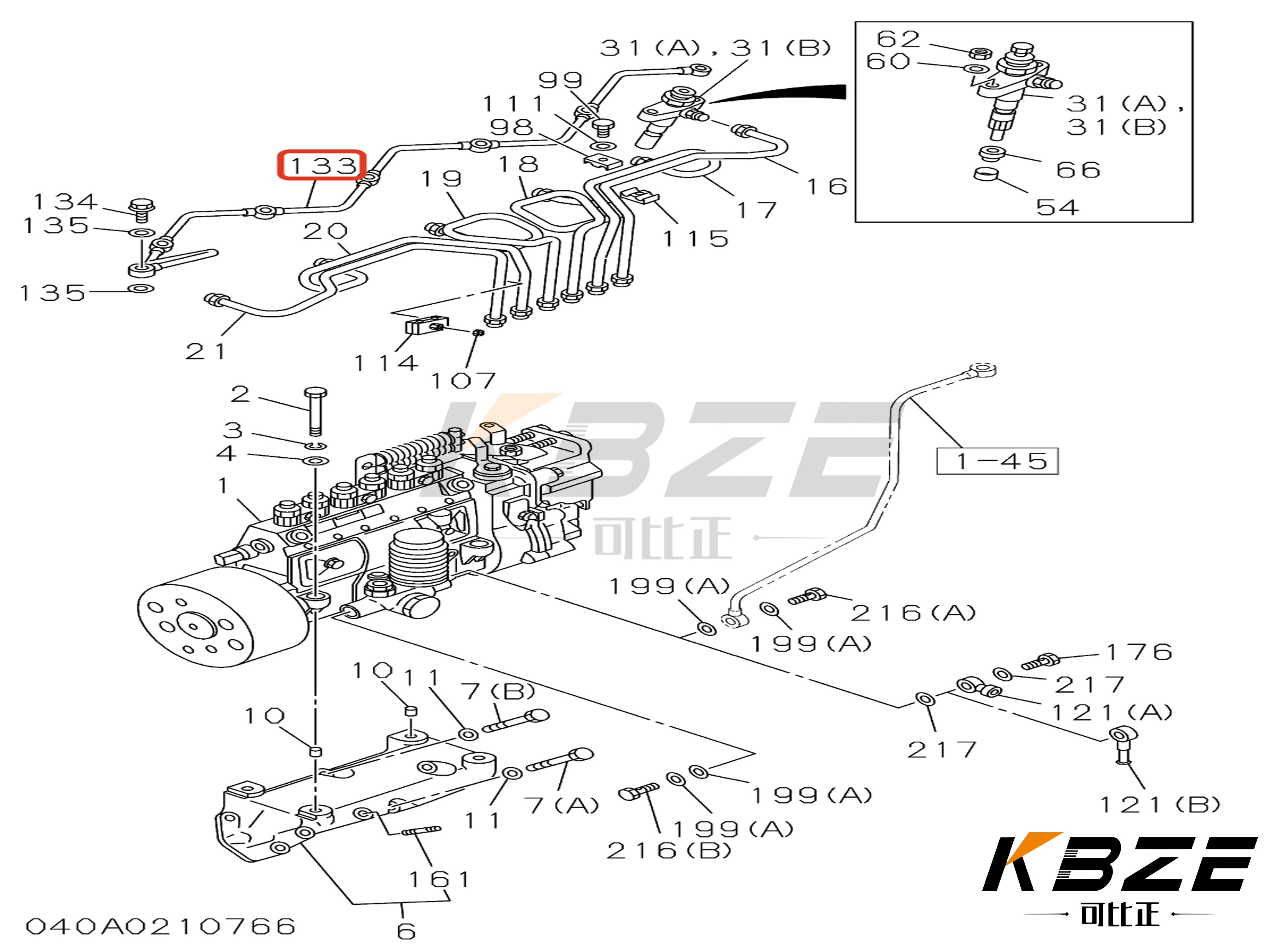 KBZE 1-15415004-0 HITACHI EX300-2 EX300-3 EX300-5 NOZZLE RETUNE PIPE para el motor ISUZU 6SD1