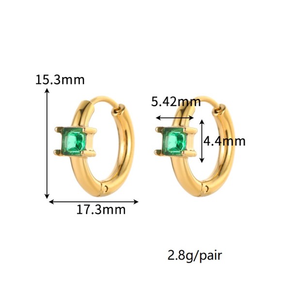 Stainless Steel Triangular Red and Green Transparent Zircon PVD 18K Gold Hoop Earrings for Women Jewelry Earrings
