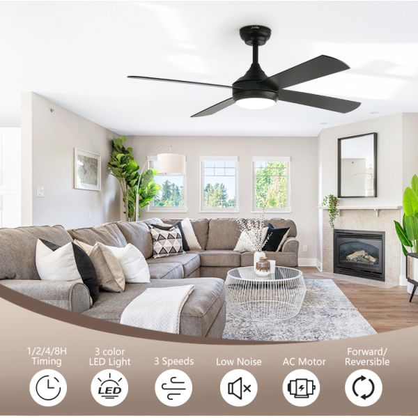 Black Finish ODM Tamanho 3 Cor LED Dimmable Ventilador de teto com 110-240V / 50Hz-60Hz de entrada