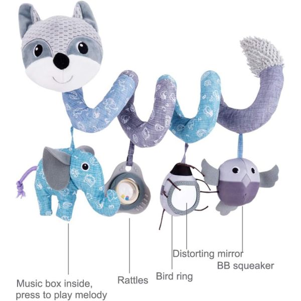 Baby Plush Spiral Hanging Toys for Stroller Crib Bar Bassinet Age Range 0 to 24 Months