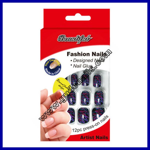 Abstract Line Fingers Fake Nails plastic for christmas party , purple