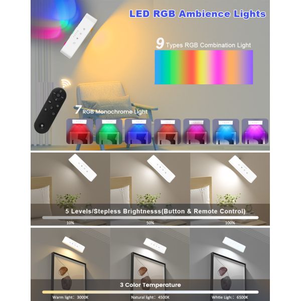 Modern Rechargeable RGB Up Down LED Wall Lamps 200LM Indoor Sconces Interior Bracket Lights Home Indoor Accent Lighting