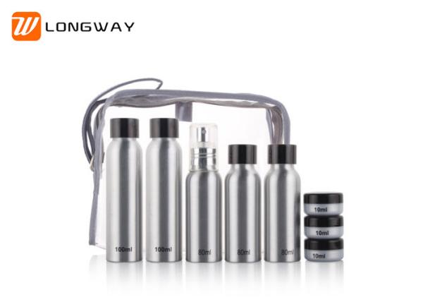 Portable Aluminum Cosmetic Bottles , Eight Pieces Travel Size Bottle Set