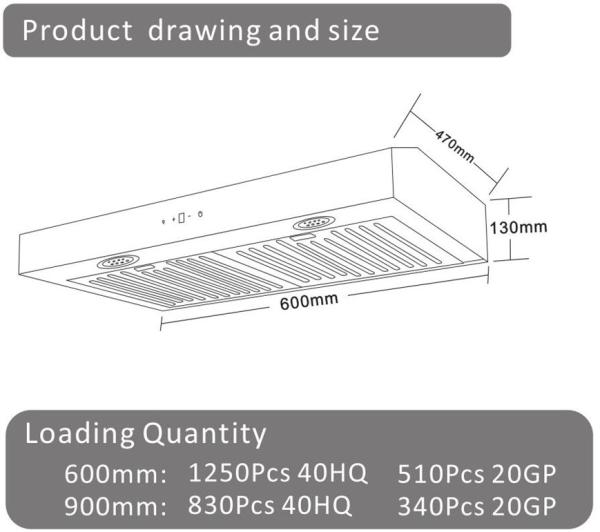O ventilador de aço inoxidável da cozinha esgota o revestimento preto da chaminé 600mm