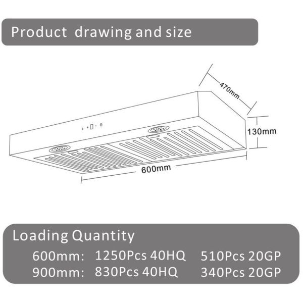 Stainless Steel Kitchen Ventilator Exhaust Chimney 600mm Black Coating