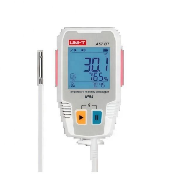 Original UNI-T A57 BT Plastic Temperature Humidity Datalogger Connectivity -40~85C Range 0%~100% 0.5% Accuracy