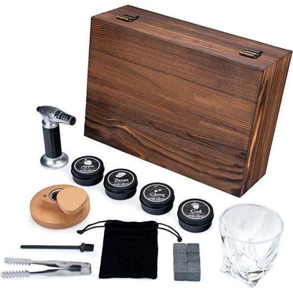 高品質のコクテル喫煙キット 4つの風味と高品質の木製の貯蔵ボックスとコルクコースター 男性のプレゼントのためのタッチ