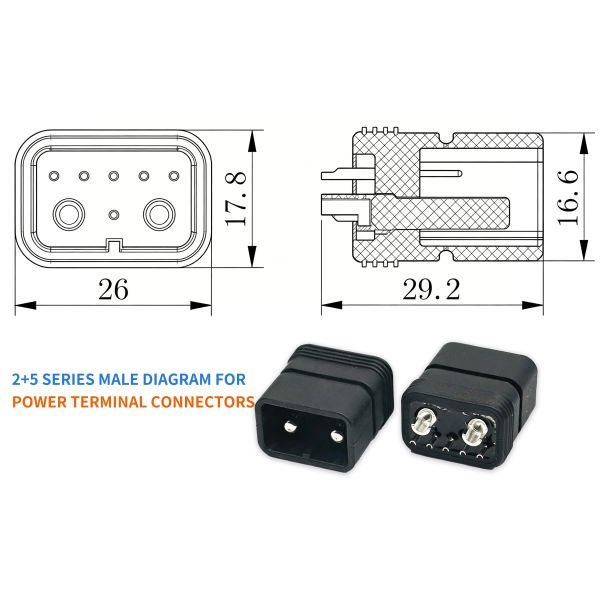 2+5 Pin Waterproof Battery Connector IP67 for E-Bike & BMS System
