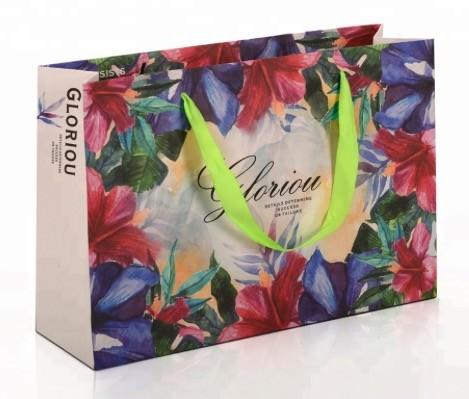 Customized Recycle Promotion Popular Colorful Flower Gift Paper Bag
