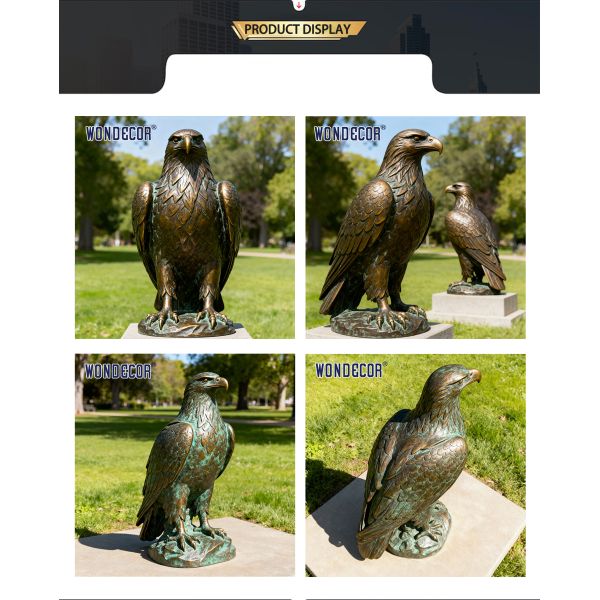 Life-Size Realistic Bronze Eagle Metal Animal Sculpture, Handcrafted Artwork for Outdoor Decor & Landscape Ornament