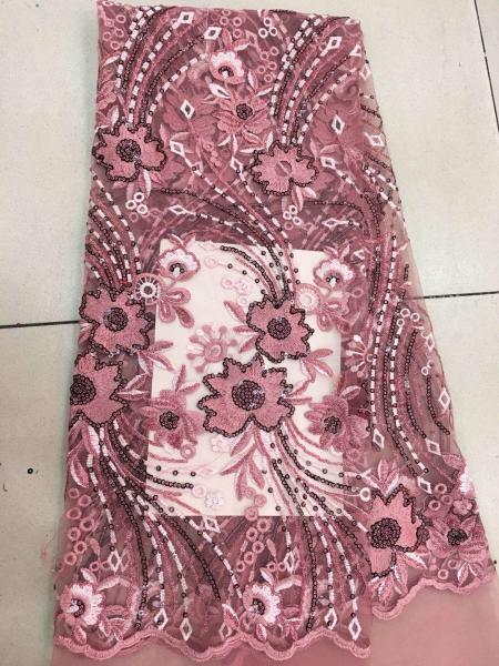 Embroidered Sequin Lace Fabric , Floral Tulle Fabric For Fashion Party Gown Dress