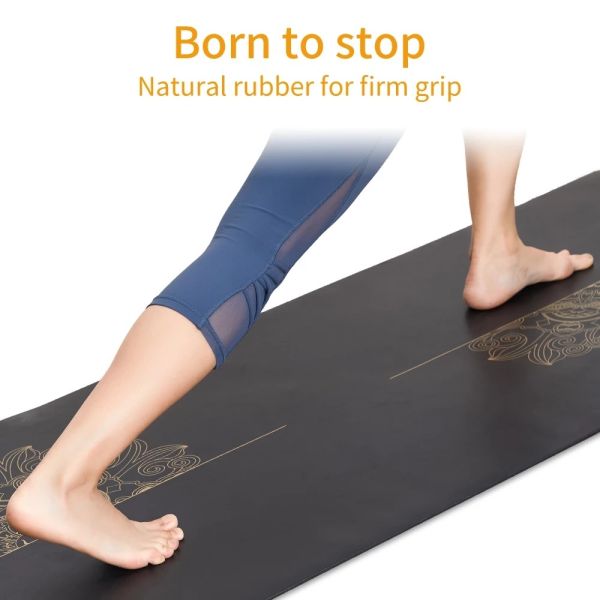 Golden Mandala With Position Line 5mm 68cm Wide PU Rubber Non Slip Yoga Mat For Pilates Fitness