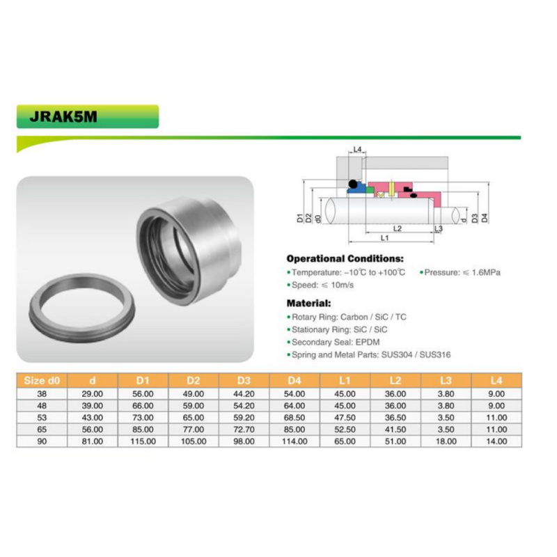 AK5M Mechanical Seal Cartridge Balanced Shaft Seal For Pulp Pump
