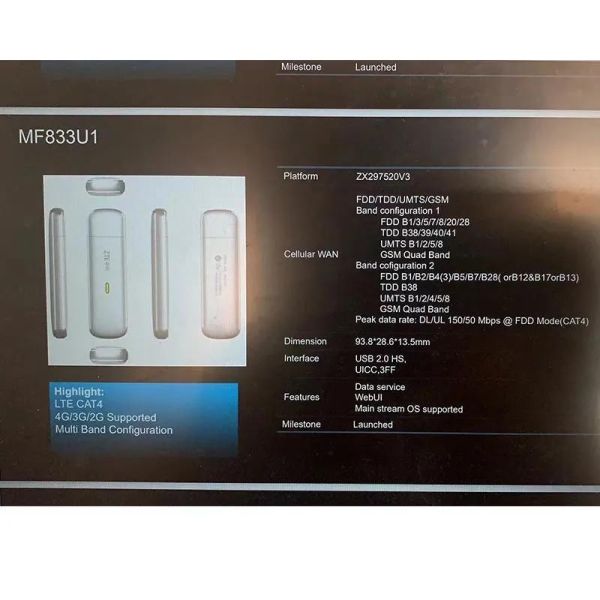 Performance USB Mf833u1 4G Modem Wireless WiFi Router Laptop Tdd FDD Cat4 Hotspot Dongle