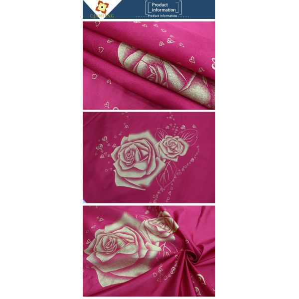 100% polyester warp knitted printed gold powder large rose mattress fabric