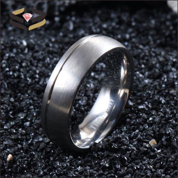Anillo de compromiso de titanio, anillo offset, ranura mate, cepillado, 6 mm, 8 mm para hombres, mujeres.