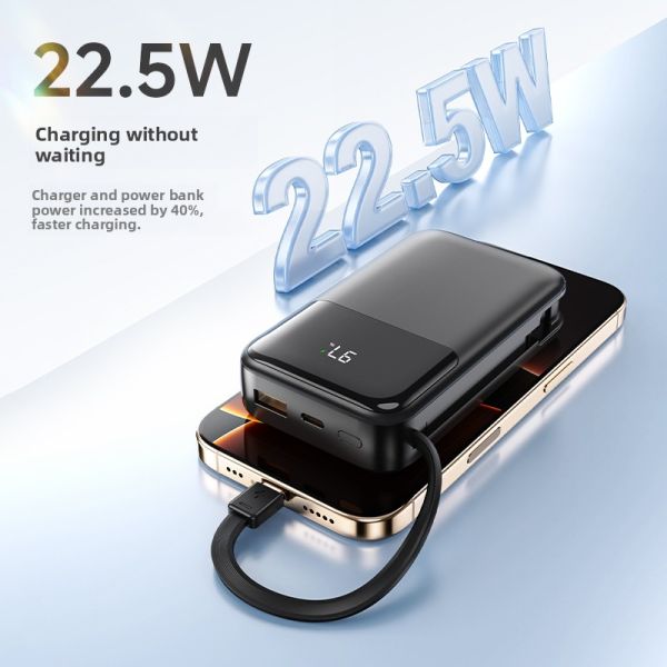 2 In 1 Plug In Power Bank 10000mAh 22.5W Fast Charging With Cables / LED Display
