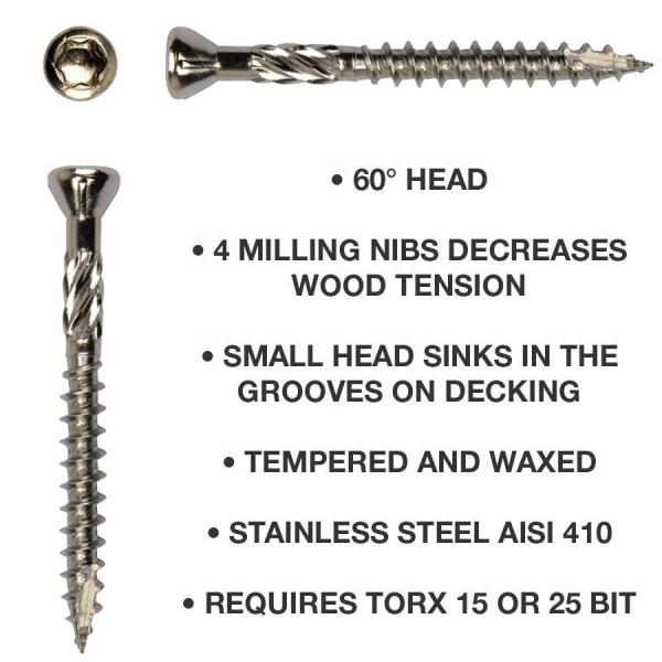 Knurled Torx Socket Flat Head AISI 410 Stainless Steel Decking Screws Brown Organic Coated U Type