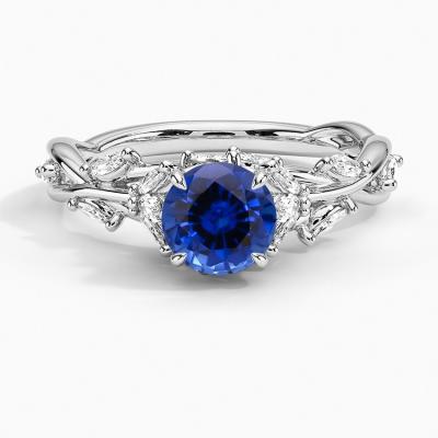 Sapphire Secret Garden CZ RingSet with 6mm Premium Blue Round Sapphire