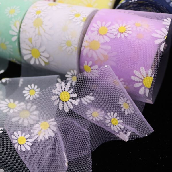 Ремесла украшения Тюль Rolls 20d οργάντζα солнцецвета вышитые маргариткой