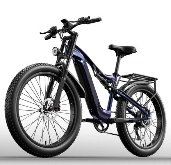 500W Full Suspension Fat Tire Electric Bike With 48V 17.5AH Integrated Battery