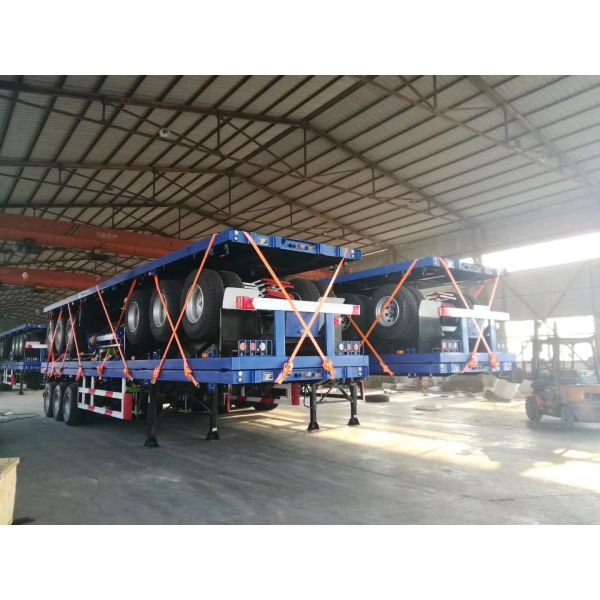 12R225 Tubeless Tires Flat Bed Semi Trailer Mechanical Suspension Heavy Duty Steel Flatbed Trailer for Cargo Transport