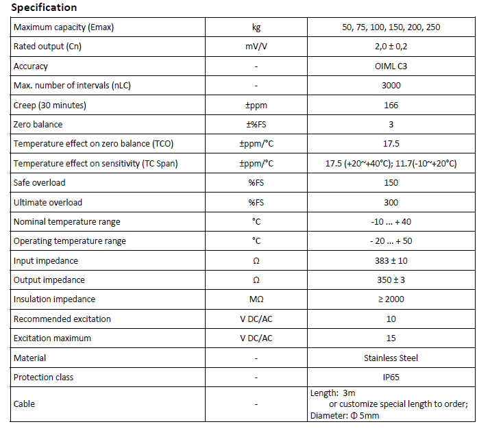 SAL406 50-250kg single point load cell stainless steel