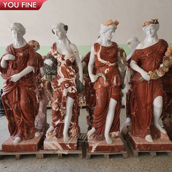 Garden Hand Carved Multicolour Life Size Natural Marble Four Season Greek Goddess Statue