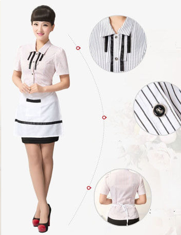Casual Restaurant Staff Uniform , Short Sleeve Stripe Restaurant Work Shirts