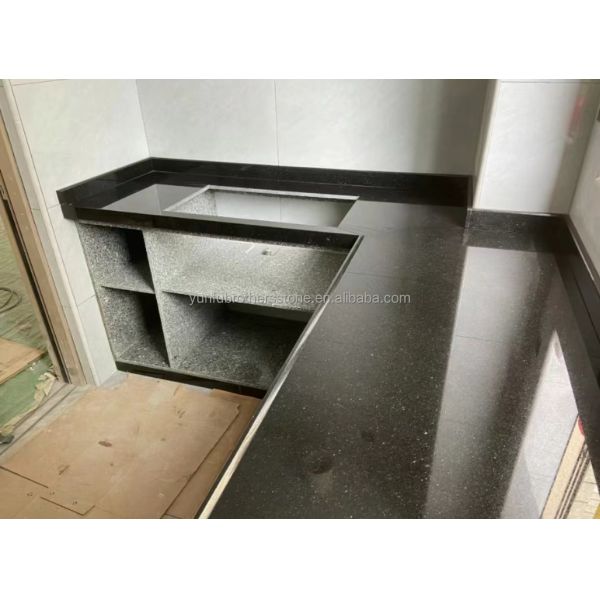 Hotel Kitchen Countertop and Stairs Cut-To-Size Indian Black Star Galaxy Granite Slabs