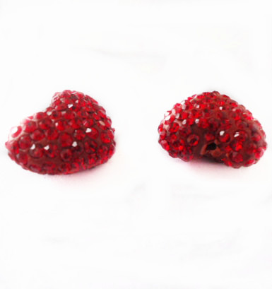 12-16mm Red Clay Heart Shaped Beads, Shamballa Beads with two hole,many color avaliable