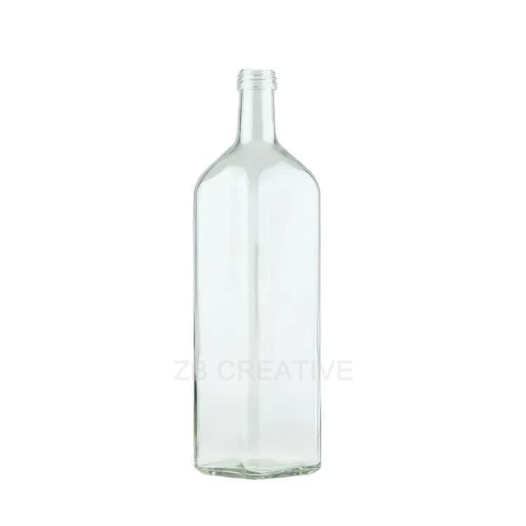 Square Marasca Glass Bottle 1000ml Antique Green Flint Olive Oil Container 650g 6818S-1