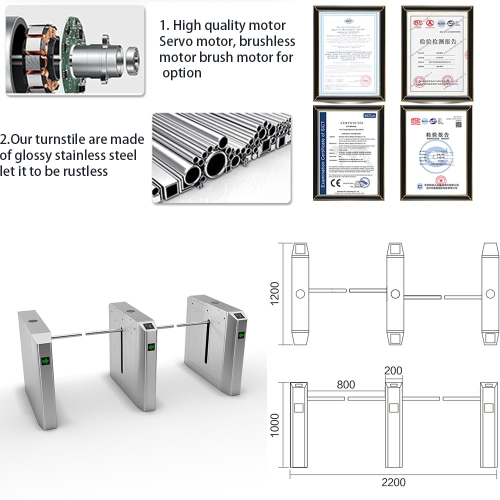 High Tech Automatic Drop Arm Turnstile with Fault Detection, 24V DC Brushless Motor and Bi-Directional Access Control