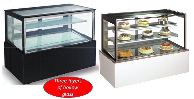 Commercial Fan Cooling Refrigerated Cake Display Cabinets Steam For Humidification