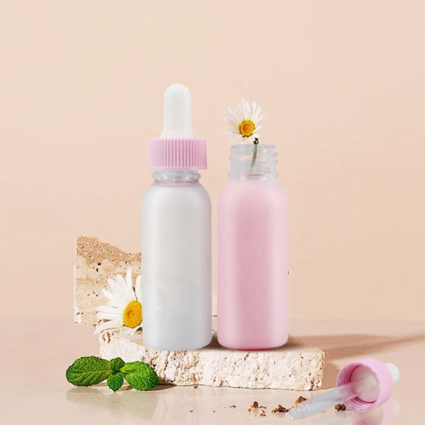 Customize Logo 30ml 1oz Plastic Pink White PET Perfume Dropper Essential Oil Plastic Bottle