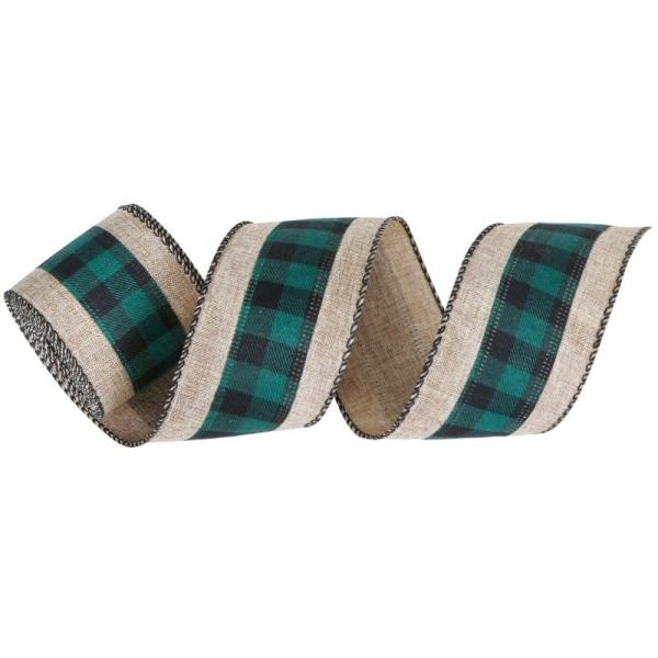 2.5 Inch Wired Edge Plaid Burlap Ribbon for Christmas Present Wrapping and Floral Bows