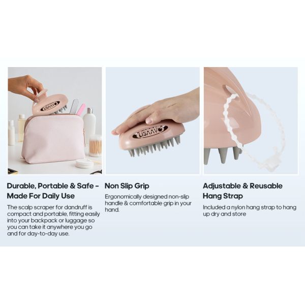 3 Interchangeable Scrubber Scalp Massager Pink Hair Washing Scalp Brush