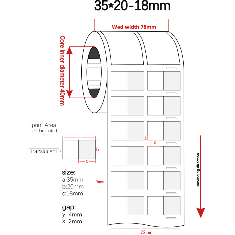35x20-18mm 1.5mil White Matte Translucent Water Resistant Vinyl Cable Label