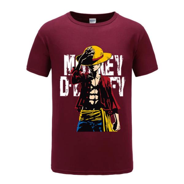 Casual Luffy Character Anime Couple Shirts O Shaped Neck Anti Bacterial Breathable