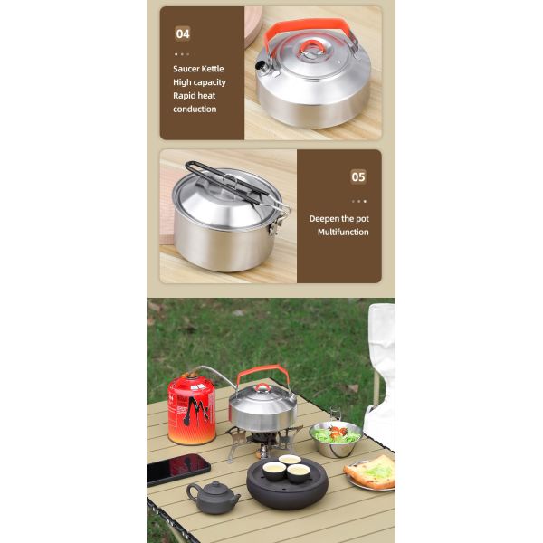 Hot Sale 304 Stainless Steel Outdoor Camping Cookware Mess Kit Portable Picnic Pot Pan Camping Cooking Set