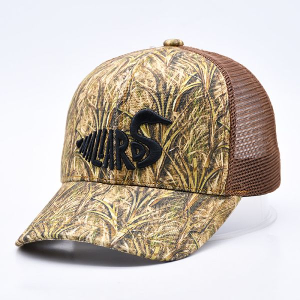 Fashion Design Curved Brim Sport 6 Panel Trucker Mesh Hat Custom 3d Embroidery Camo Trucker Cap