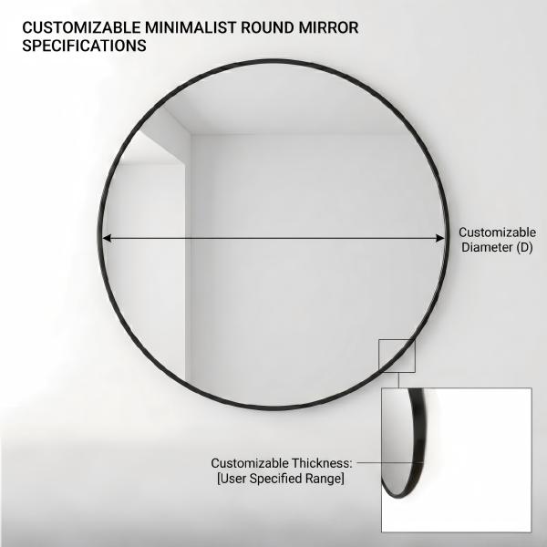 Kingstin Minimalist Round Stainless Steel Bathroom Mirror - Premium Finish & Custom Sizes Wall Mounted Vanity Mirror