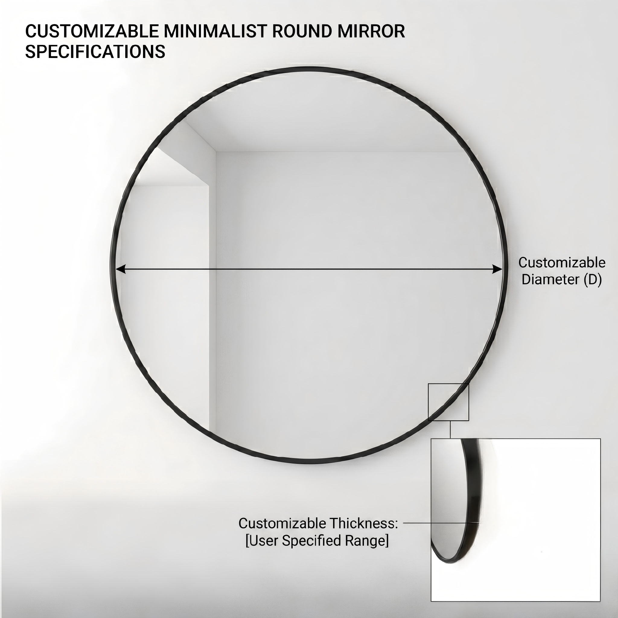 Kingstin Minimalist Round Stainless Steel Bathroom Mirror - Premium Finish & Custom Sizes Wall Mounted Vanity Mirror