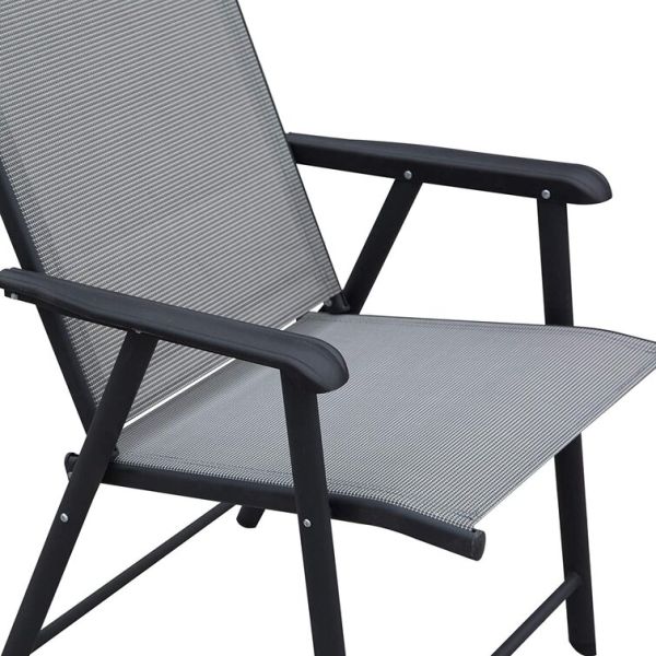 Foldable Armchair Patio Furniture 4 Seater Dining Set with Glass Top and Umbrella Hole