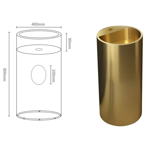 Brushed Finish Pedestal Bathroom Sink , Freestanding Wash Basin SUS304 Material