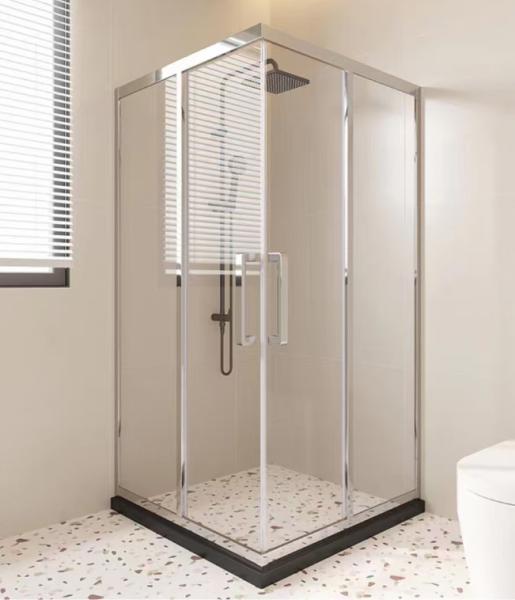 Salle de douche salle de bain porte vitrée carré en diagonale coulissante